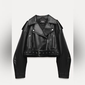 Zara Faux Leather Cropped Biker Jacket